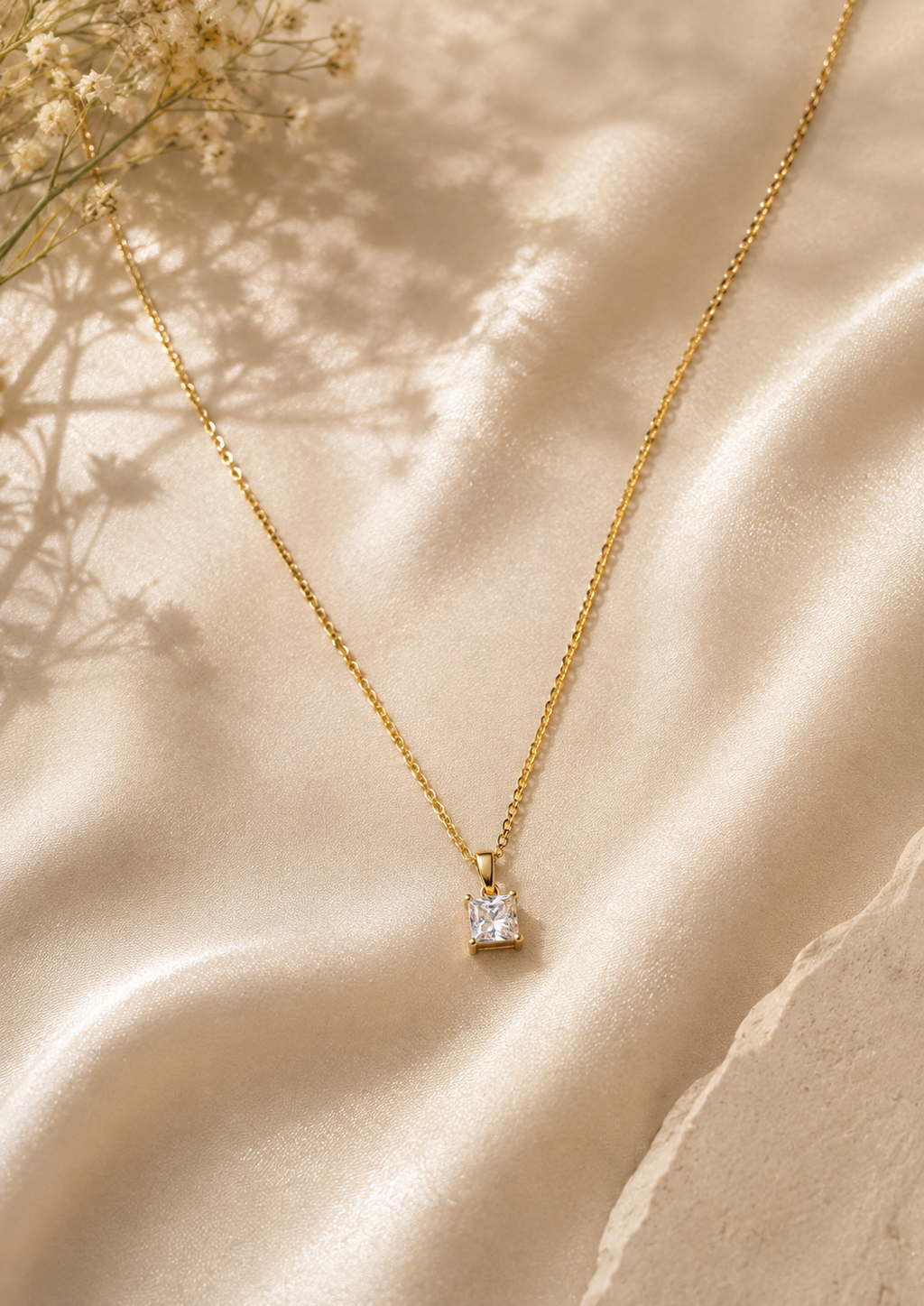 Square-Cut Crystal Gold Necklace