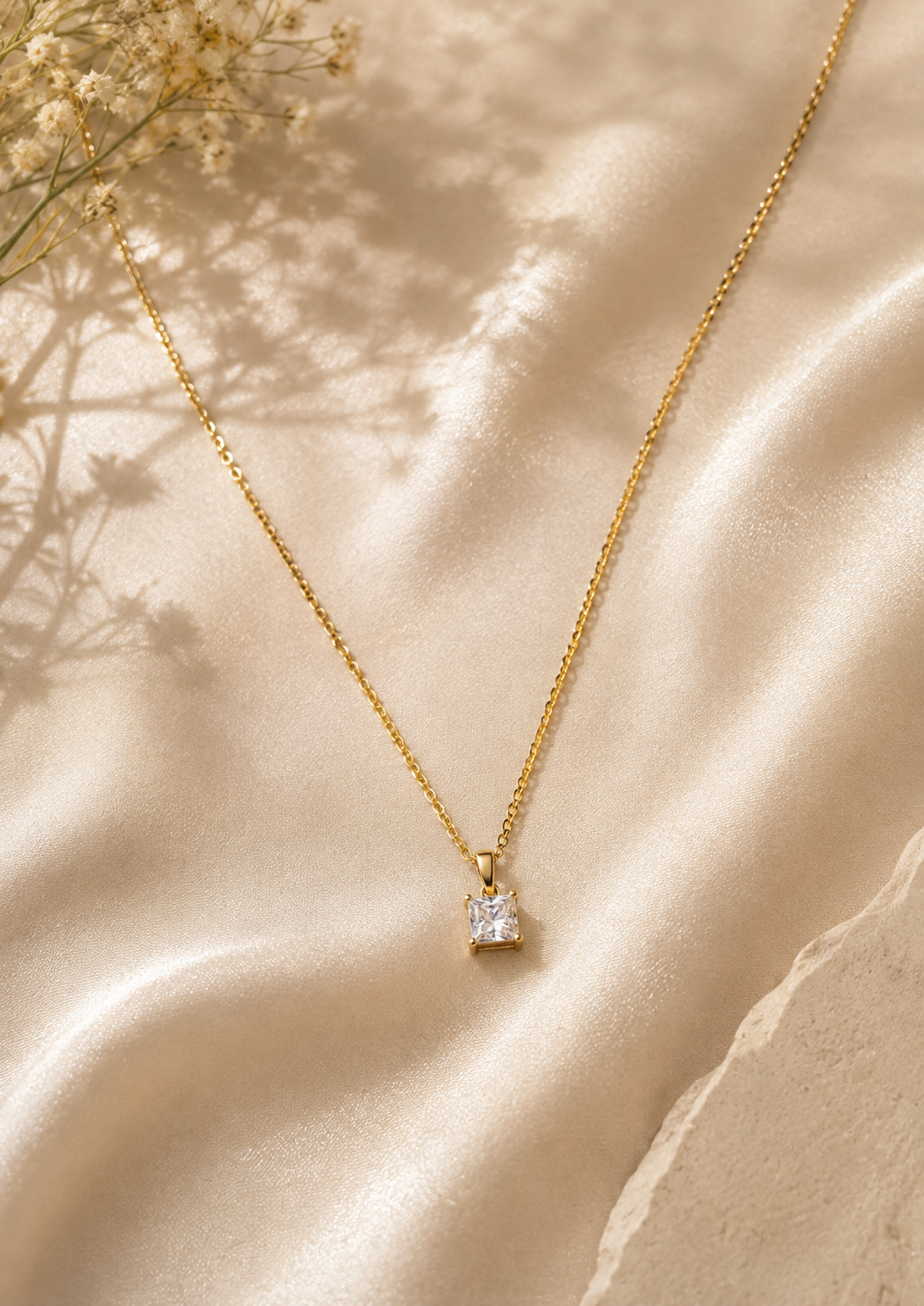 Square-Cut Crystal Gold Necklace