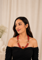 Coral Beaded Tassel Necklace