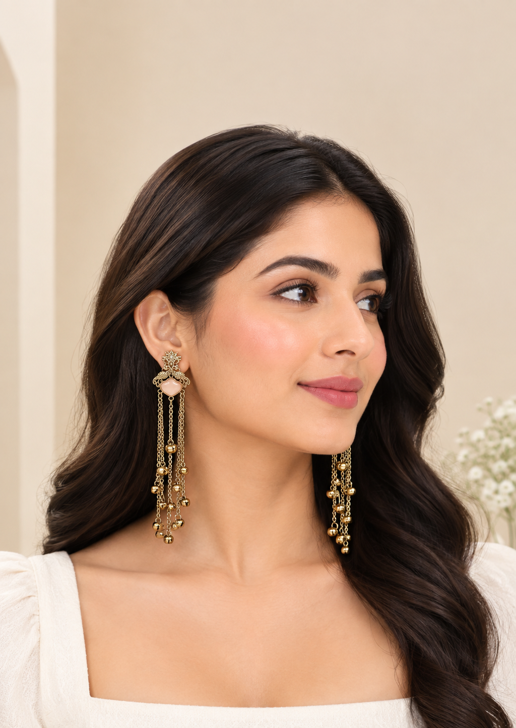 Blush Heart Cascade Statement Earrings