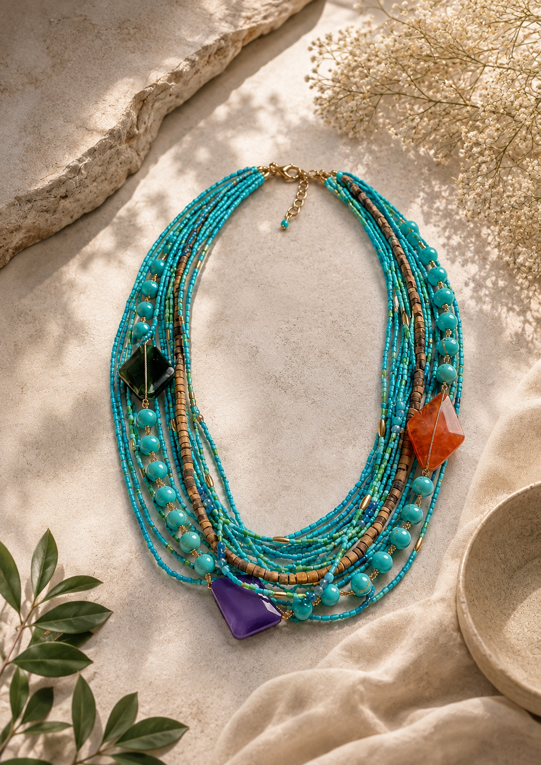 Turquoise Stone Multi-Layer Statement Necklace