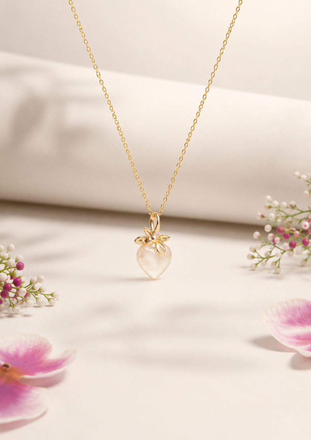 Blooming Heart Pearl Pendant Necklace