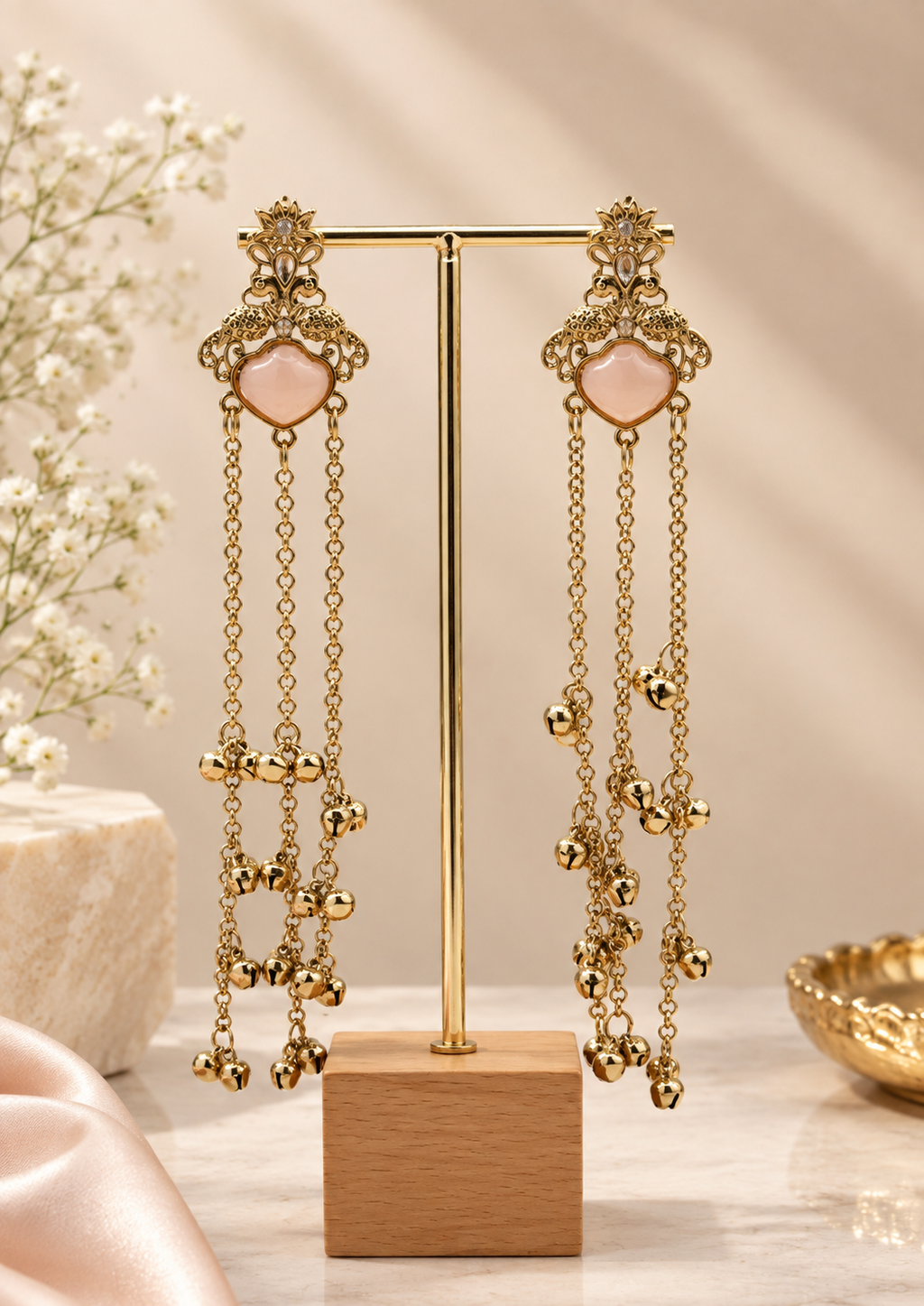 Blush Heart Cascade Statement Earrings