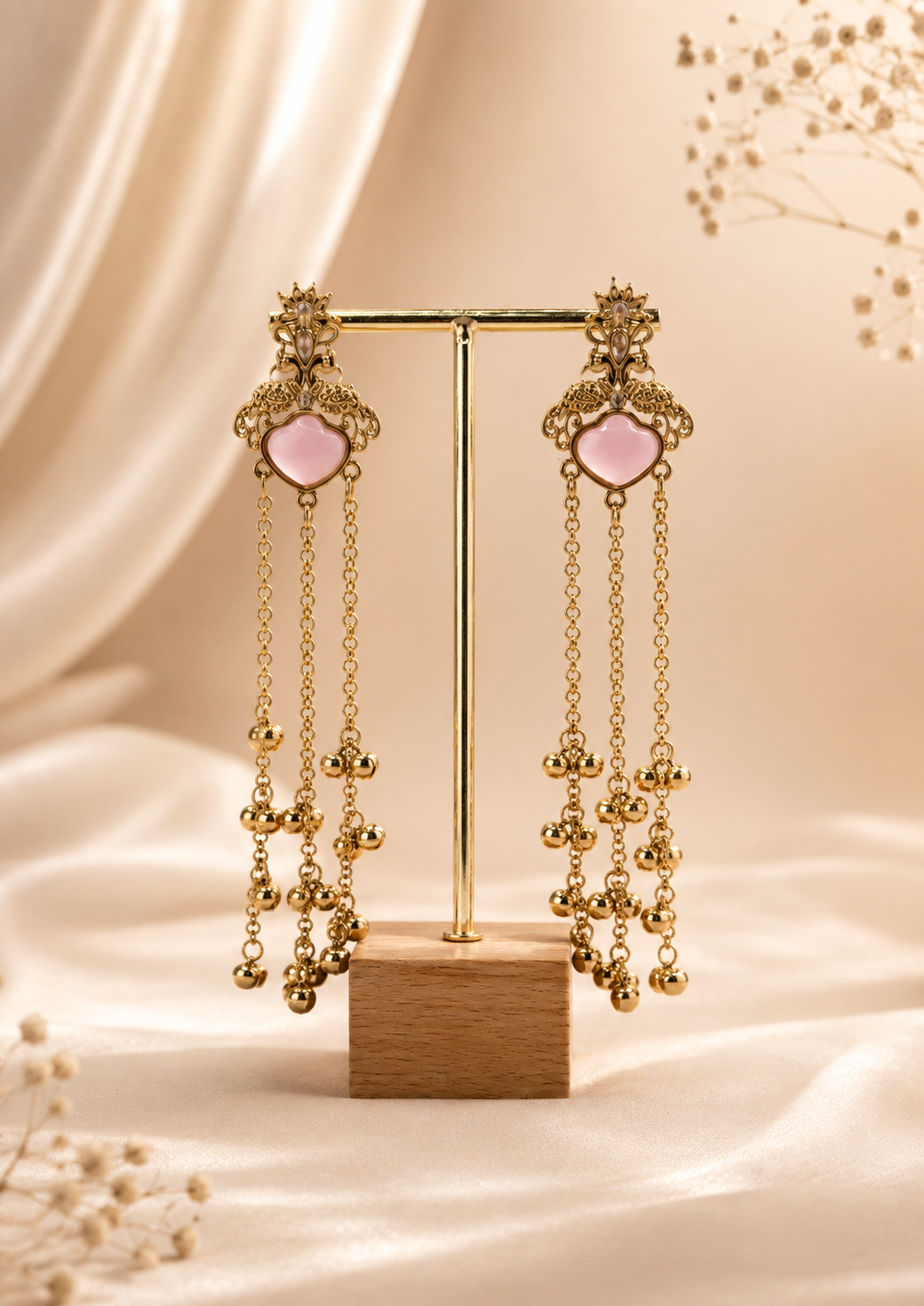 Blush Heart Cascade Chandelier Earrings