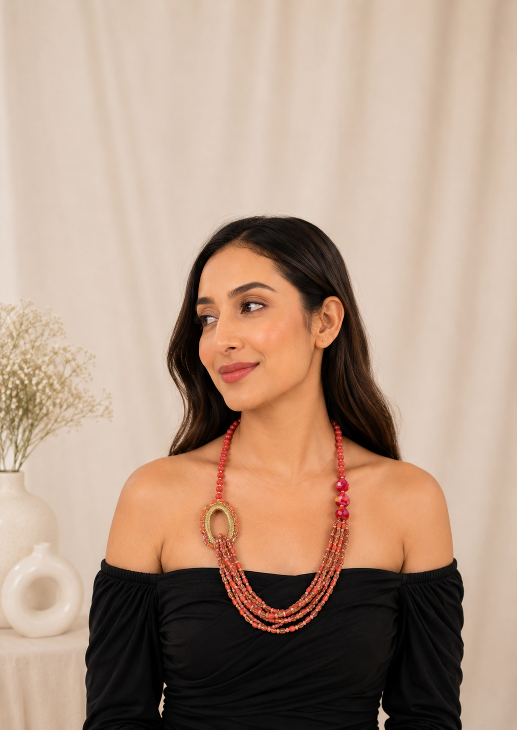 Multi-Strand Beaded Tassel Necklace