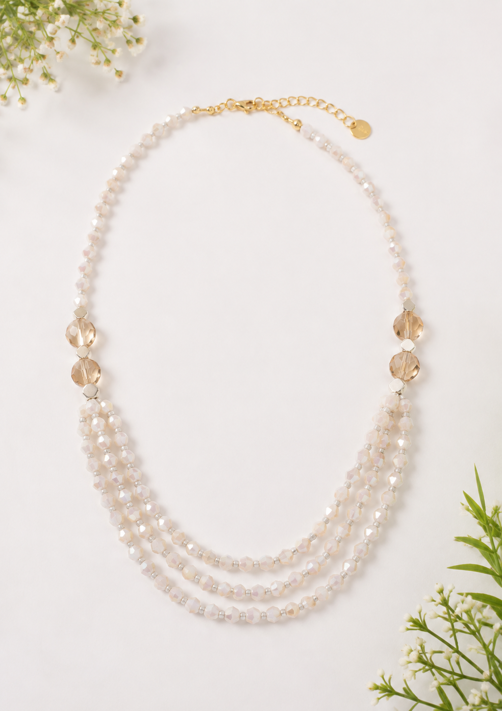 Ivory Crystal Layered Beaded Necklace