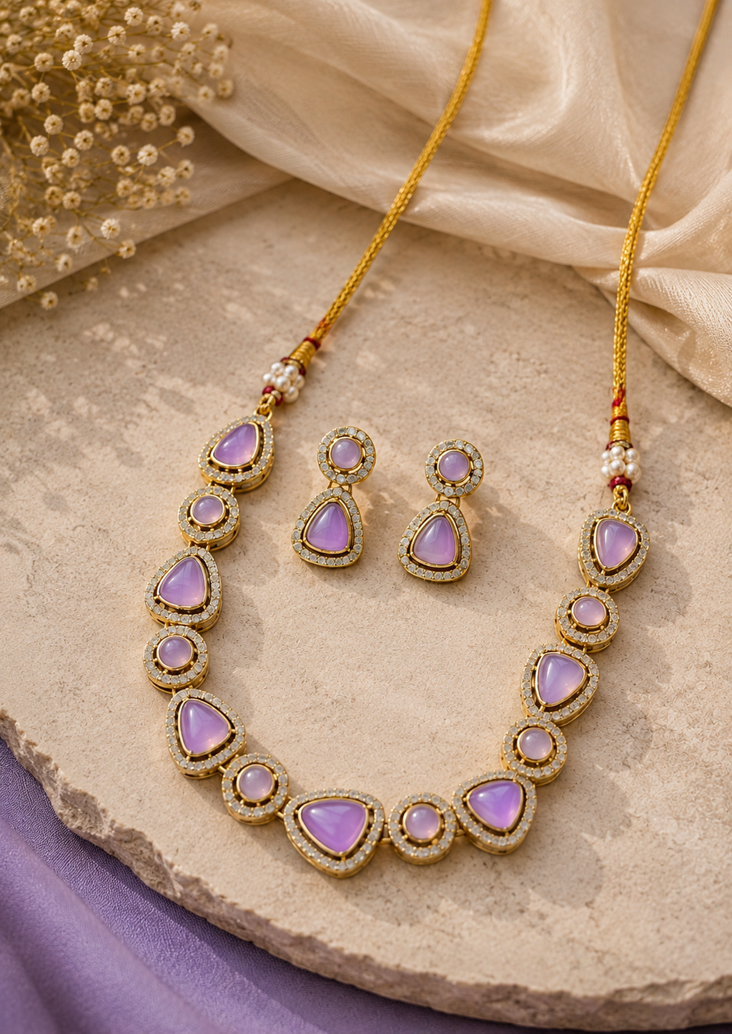 Lavender Gemstone Necklace & Earrings Set