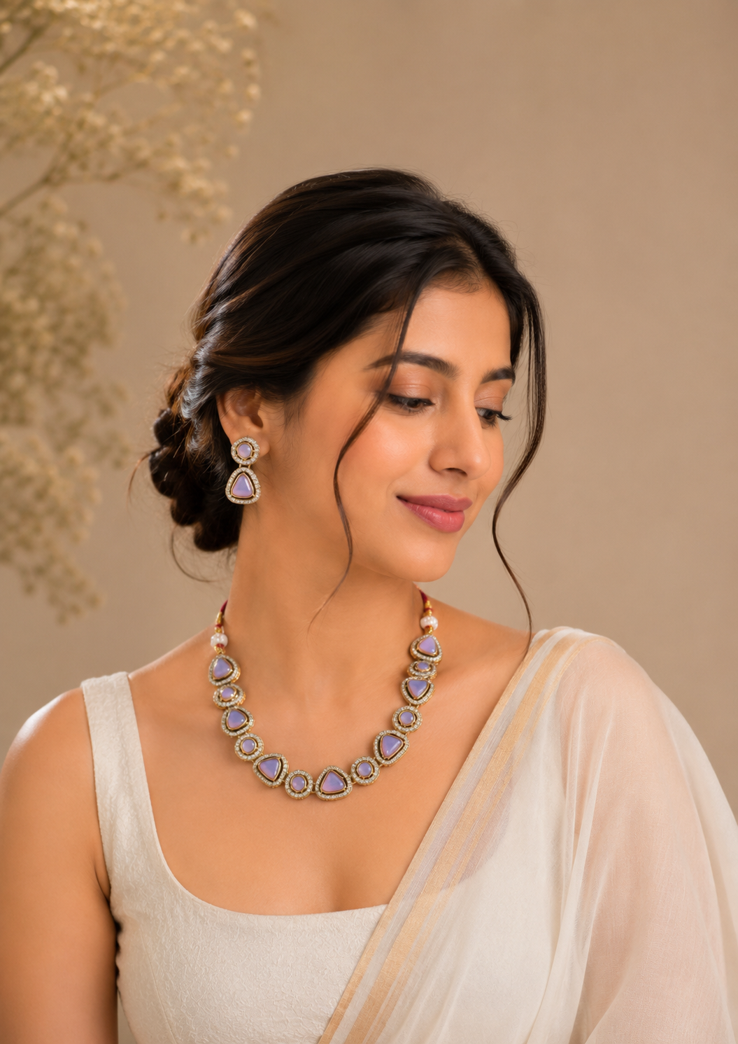 Lavender Gemstone Necklace & Earrings Set