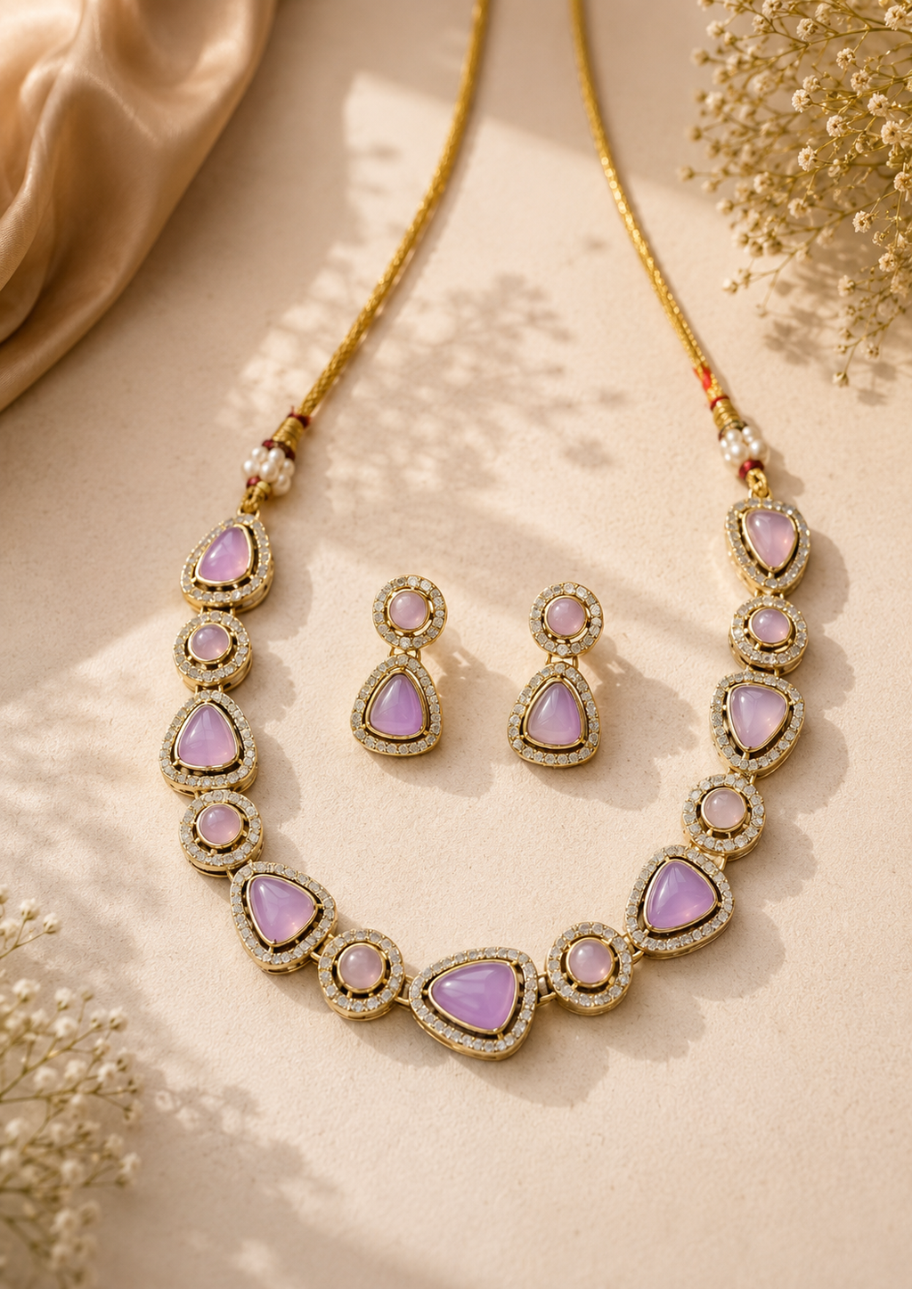 Lavender Gemstone Necklace & Earrings Set