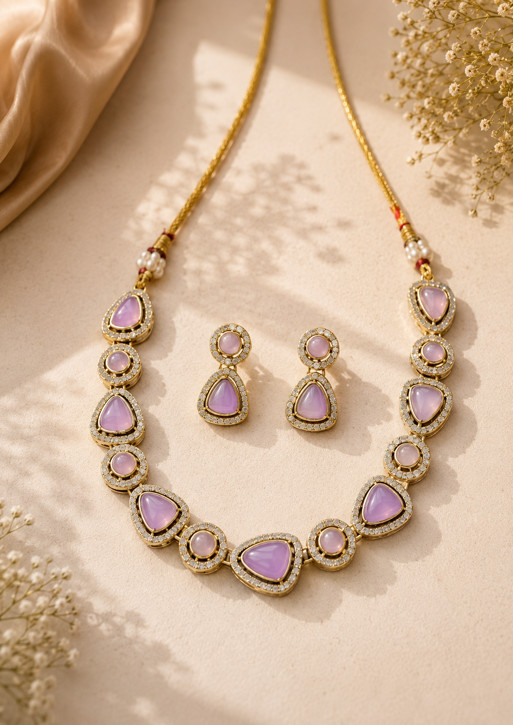 Lavender Gemstone Necklace & Earrings Set