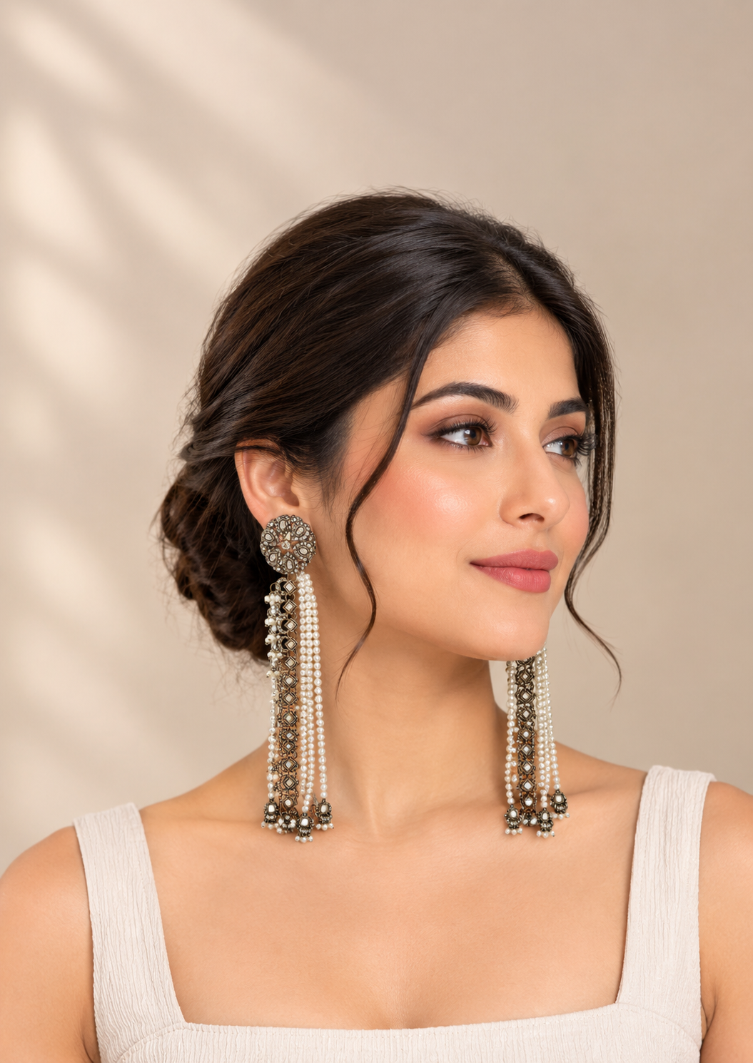 Antique Pearl & Stone Long Drop Earrings