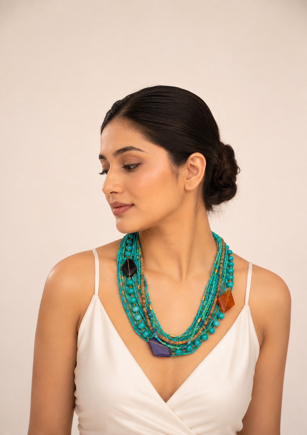 Turquoise Stone Multi-Layer Statement Necklace