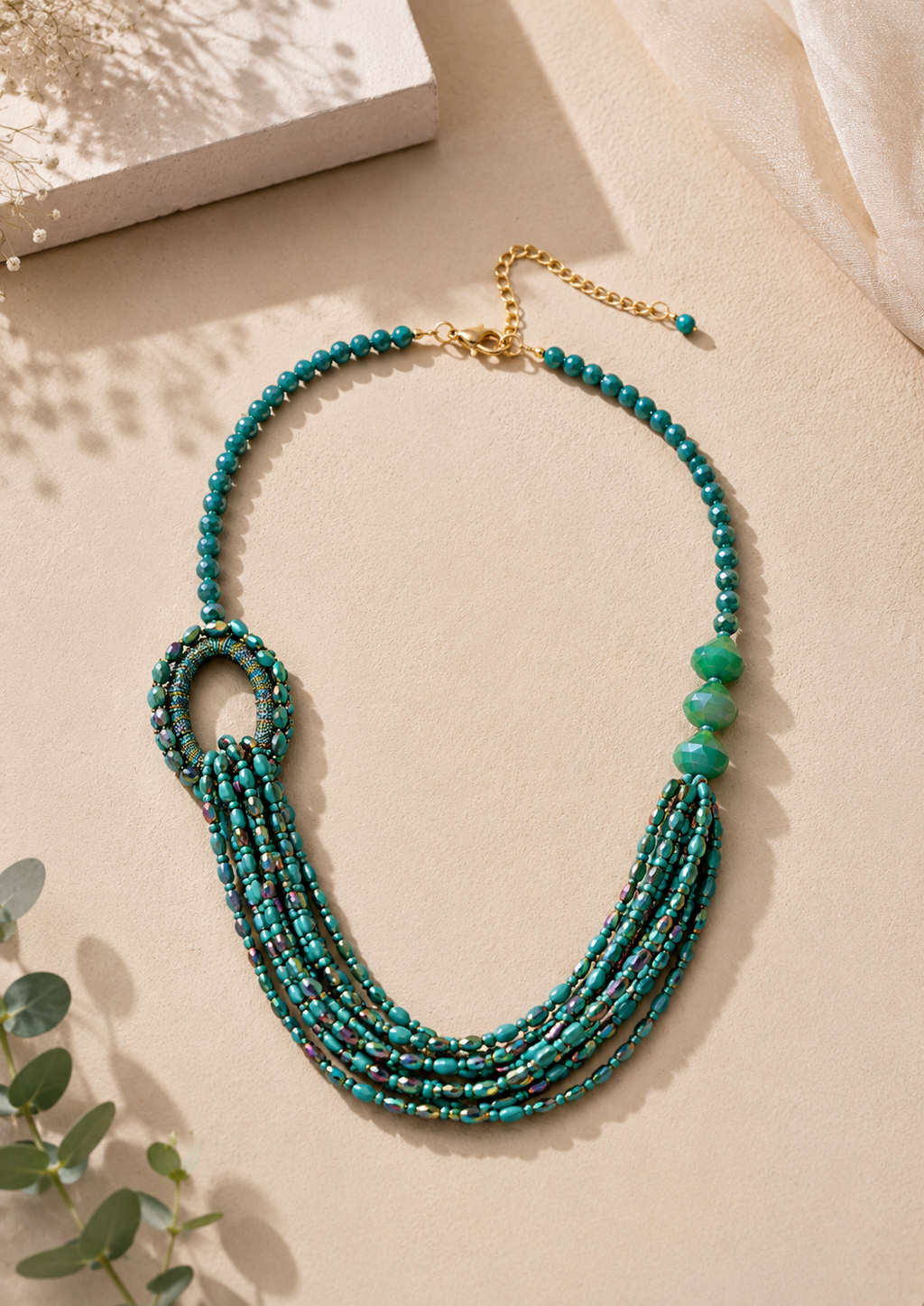 Multi-Strand Beaded Tassel Necklace