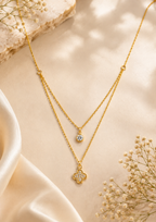 Dual-Layer Clover & Crystal Rose Gold Necklace