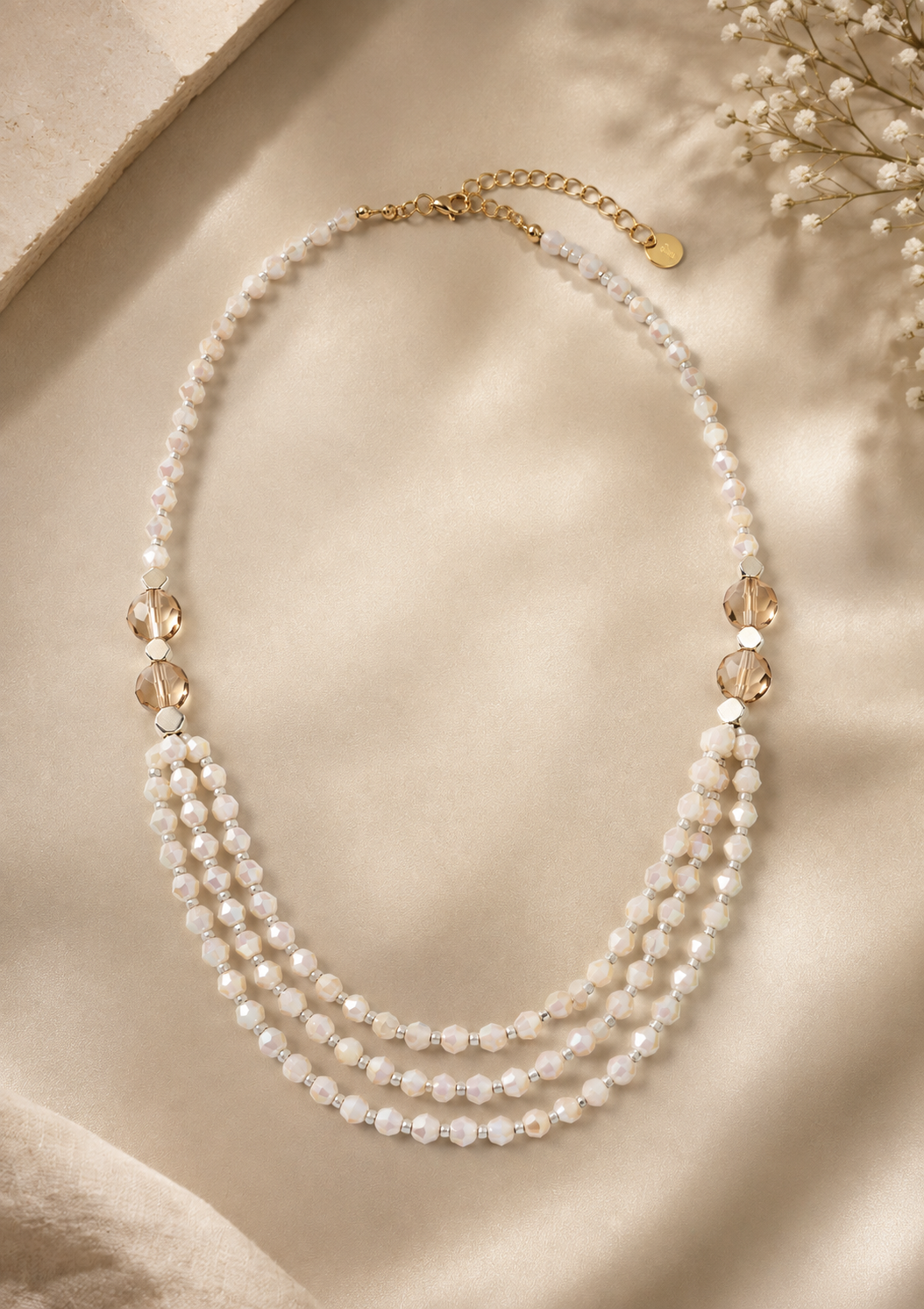 Ivory Crystal Layered Beaded Necklace