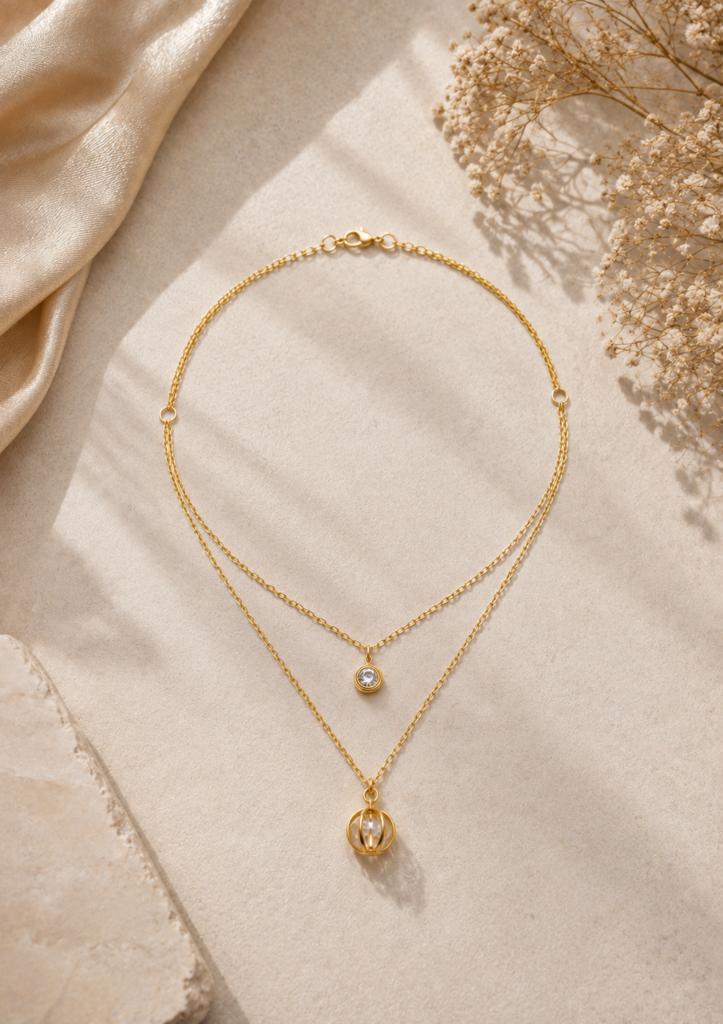 Double-Layer Golden Pendant Necklace