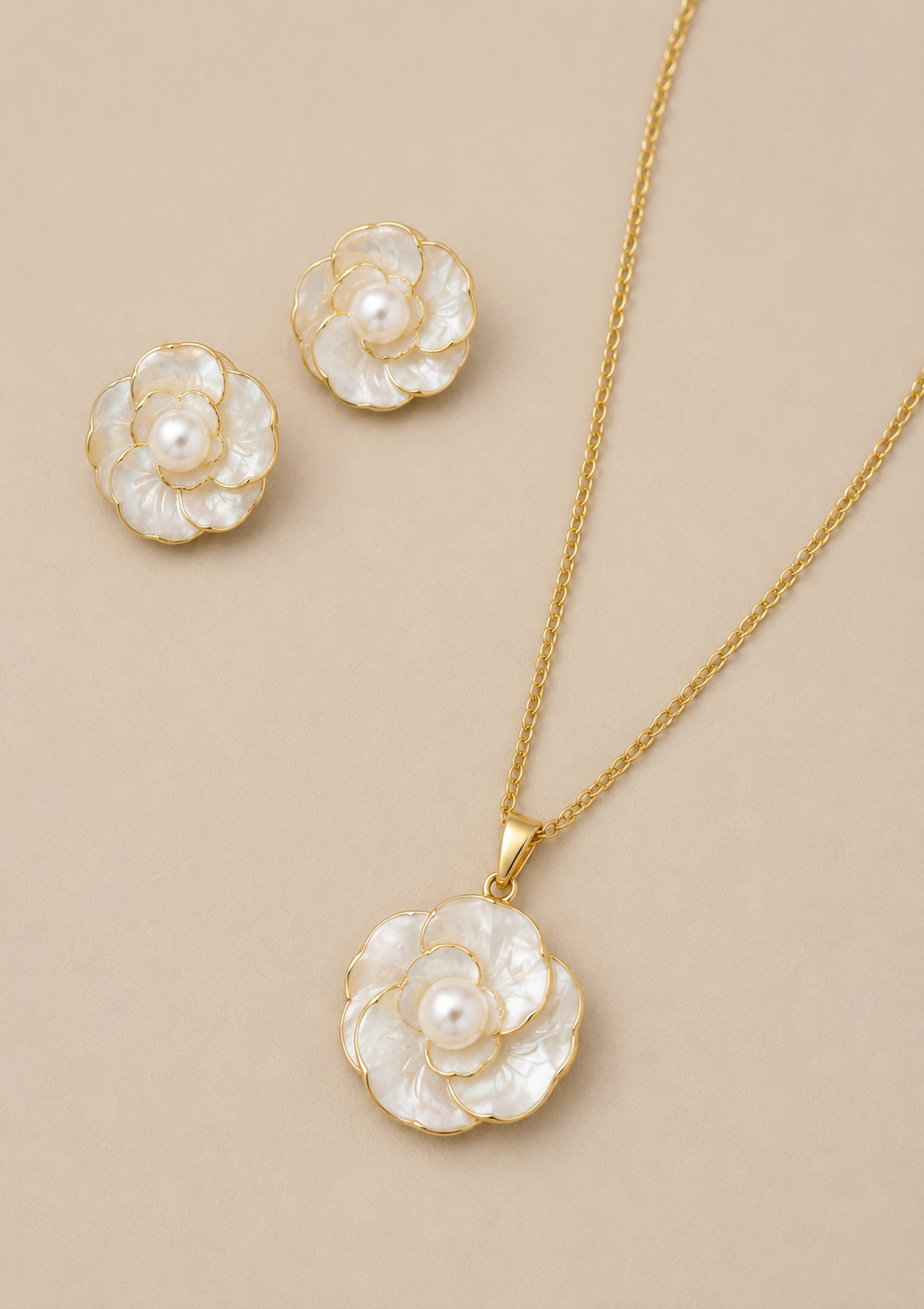 Pearl Flower Necklace & Earrings Set