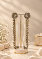 Antique Pearl & Stone Long Drop Earrings