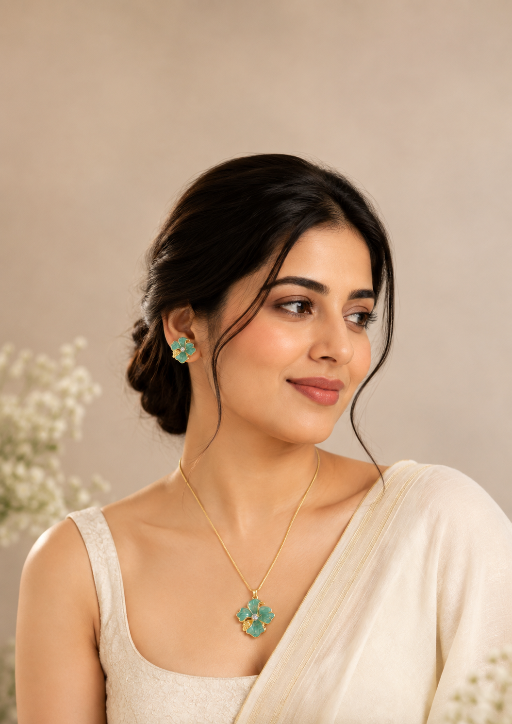 Turquoise Floral Necklace & Earrings Set