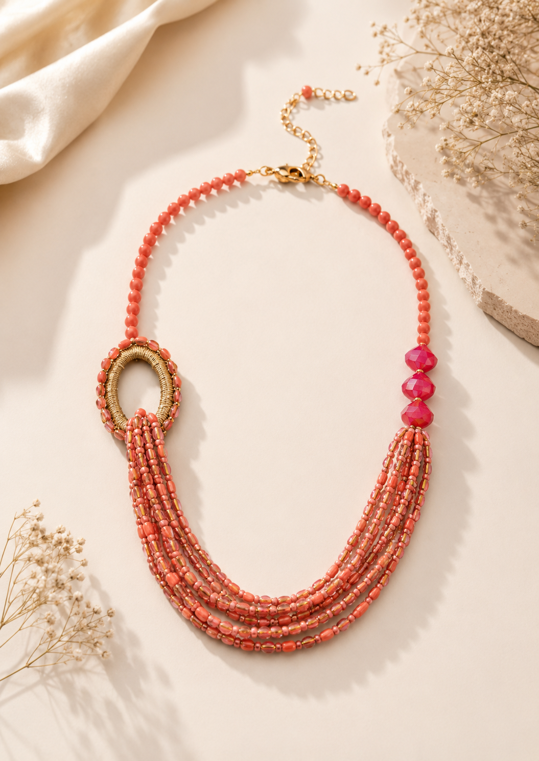 Multi-Strand Beaded Tassel Necklace
