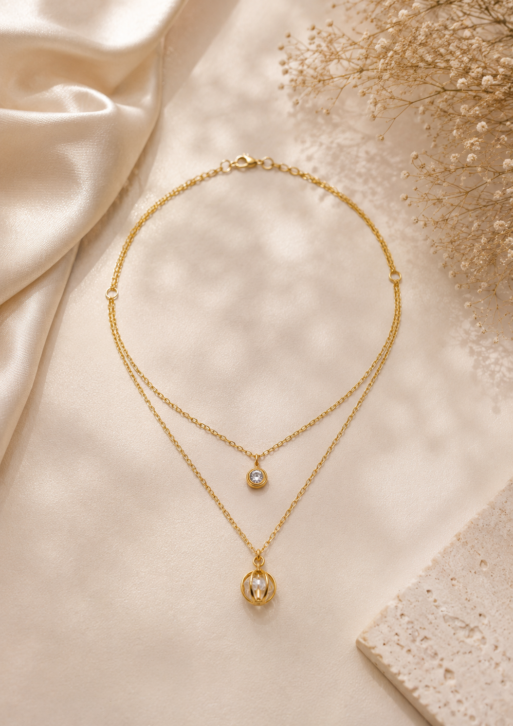 Double-Layer Golden Pendant Necklace