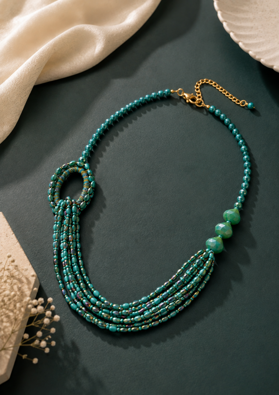 Multi-Strand Beaded Tassel Necklace
