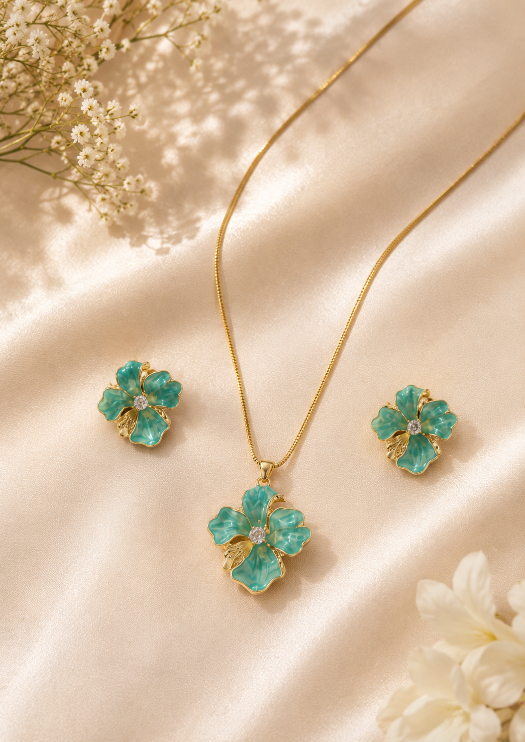 Turquoise Floral Necklace & Earrings Set